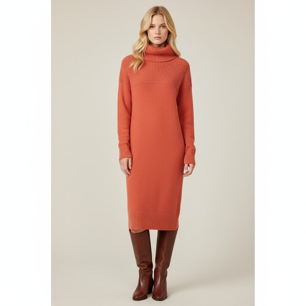 NORDSTROM Turtleneck Midi Sweater Dress Extra Small Pumpkin Orange Fall